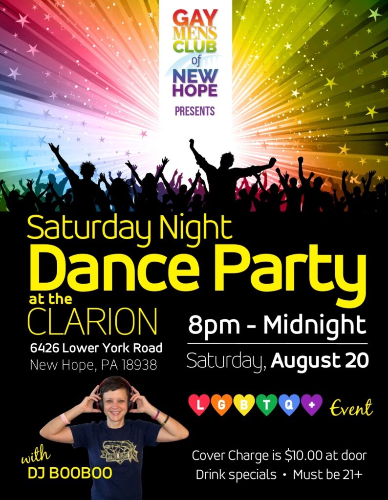 Saturday Night Dance Party at The Clarion Inn New Hope - PhillyGayCalendar