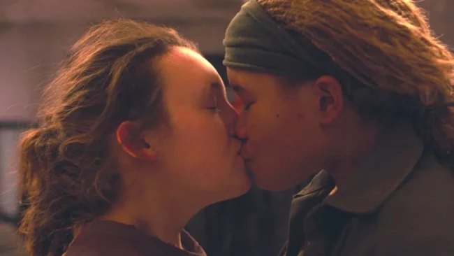 Ellie and Riley share an intimate kiss