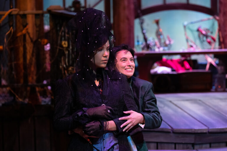 Melissa Rakiro as Olivia and Joanna Liao as Viola in Lantern Theater Company's production of William Shakespeare's Twelfth Night, directed by Charles McMahon, on stage now through June 18, 2023.
