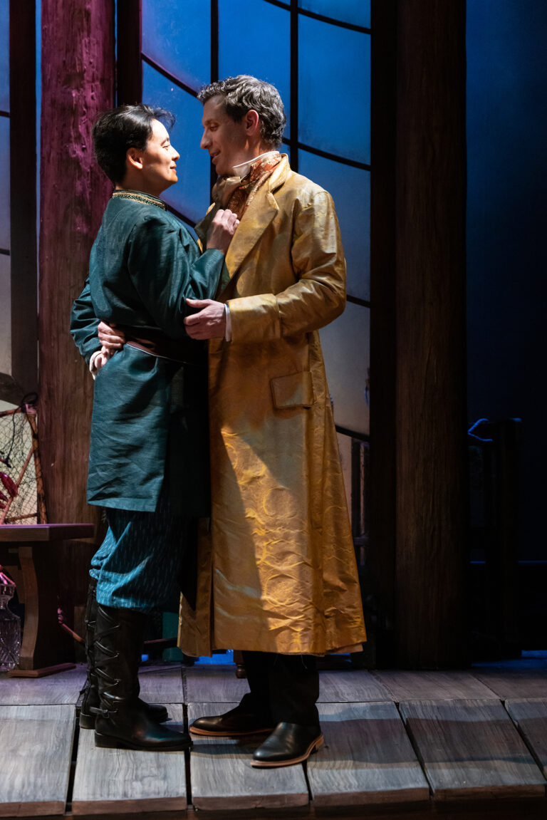 Joanna Liao as Viola and Damon Bonetti as Orsino in Lantern Theater Company's production of William Shakespeare's Twelfth Night, directed by Charles McMahon, on stage now through June 18, 2023.